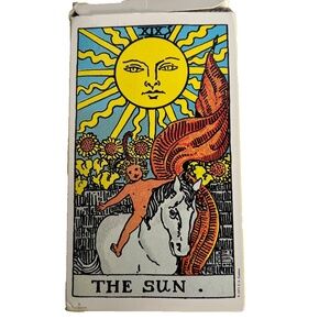 Vintage The Rider Waite Giant Tarot Card 78 Deck 1971 Original The Sun 7" x  4"